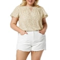 thumbnail image 1 of MODA NOVA Juniors Plus Size Floral Keyhole Flared Short Sleeve Chiffon Blouse Beige 3X, 1 of 6