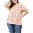thumbnail image 1 of MODA NOVA Juniors Plus Size Floral Keyhole Flared Short Sleeve Chiffon Blouse Pink 1X, 1 of 7