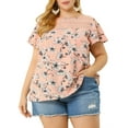 thumbnail image 1 of MODA NOVA Juniors Plus Size Floral Lace Keyhole Back Flared Sleeve Blouse Pink 3X, 1 of 6