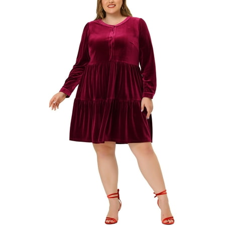MODA NOVA Juniors Plus Size Halloween Half Placket Fall Velvet Babydoll Dress