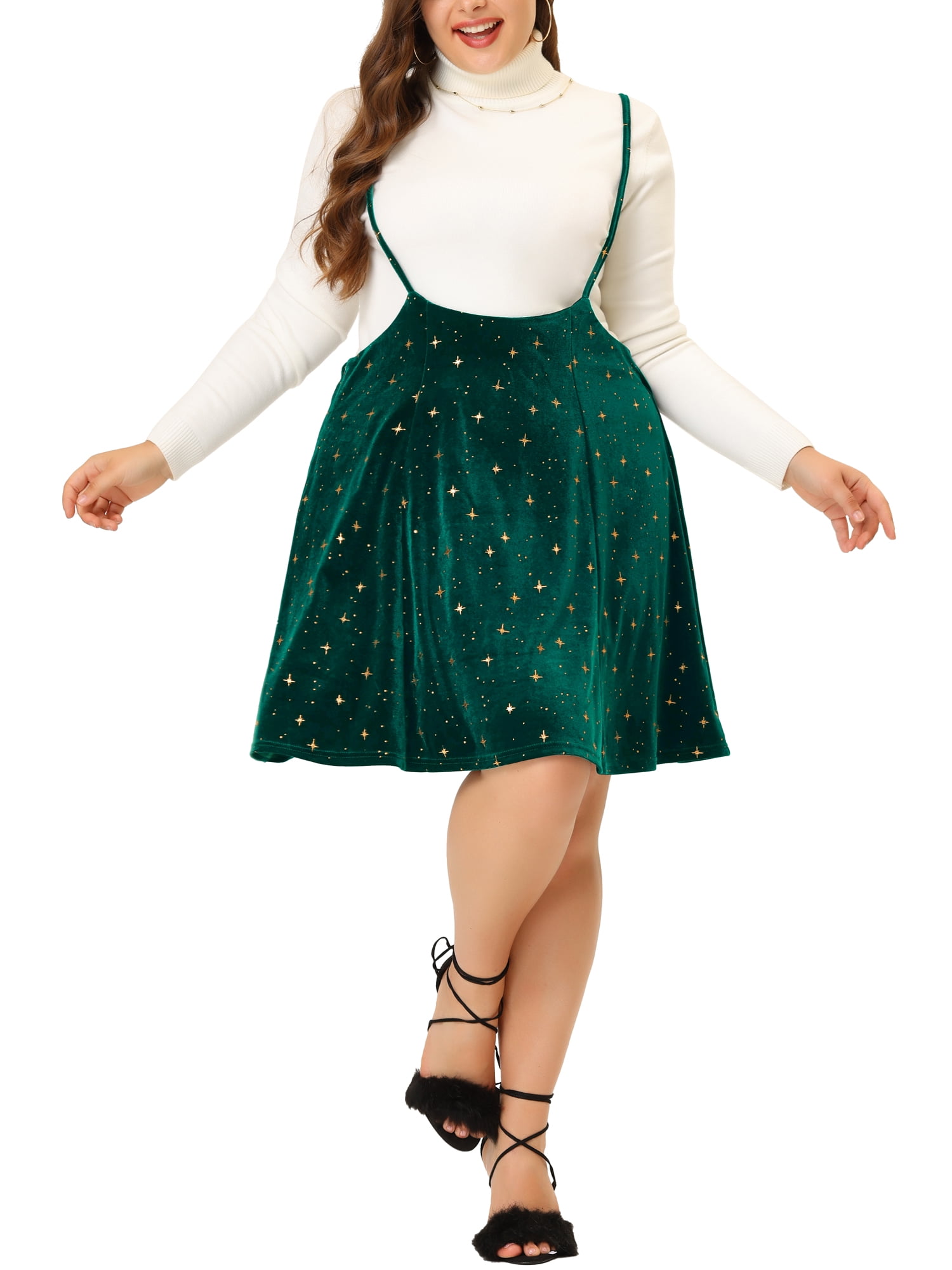 MODA NOVA Juniors Plus Size High Waist Shiny Star Velvet Suspender