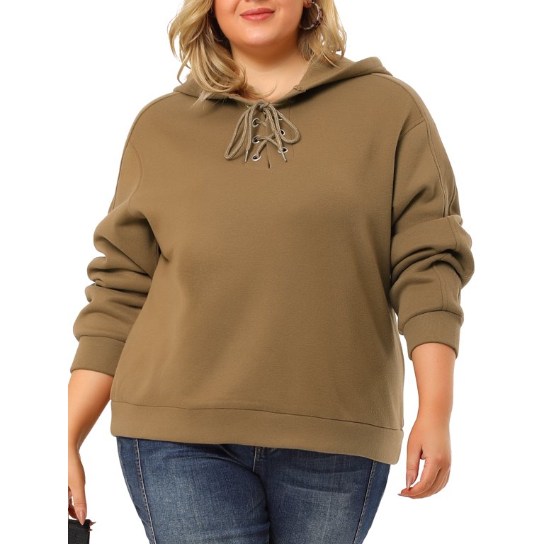 MODA NOVA Juniors Plus Size Hoodies Long Sleeve Gathered Cuff Tie Front Casual Sweatshirts Brown 4X