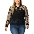 thumbnail image 1 of MODA NOVA Juniors Plus Size Jackets Mesh Sheer Floral Lace Long Sleeve Bomber Jacket, 1 of 5