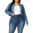thumbnail image 1 of MODA NOVA Juniors Plus Size Jean Button Outfits Fashion Cropped Denim Jackets, 1 of 6