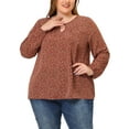 thumbnail image 1 of MODA NOVA Juniors Plus Size Keyhole Long Sleeve Floral Chiffon Bllouse 3X Brown, 1 of 6
