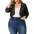 thumbnail image 1 of MODA NOVA Juniors Plus Size Lace Crop Shrug Cardigan Black 2X, 1 of 6