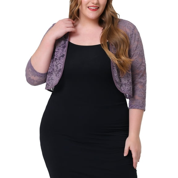 MODA NOVA Juniors' Plus Size Lace Crop Shrug Cardigan