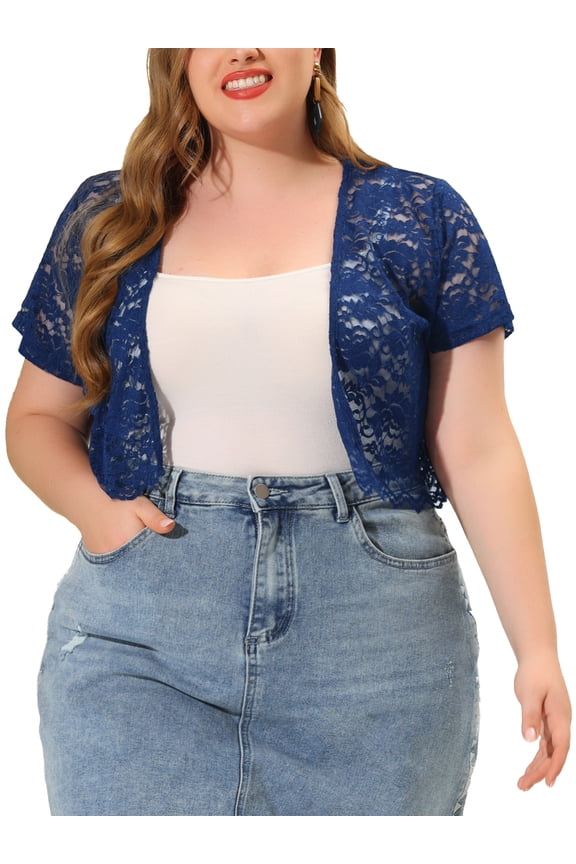 Juniors Plus Size Lace Hollow Out Cropped Bolero Shrug Cardigan