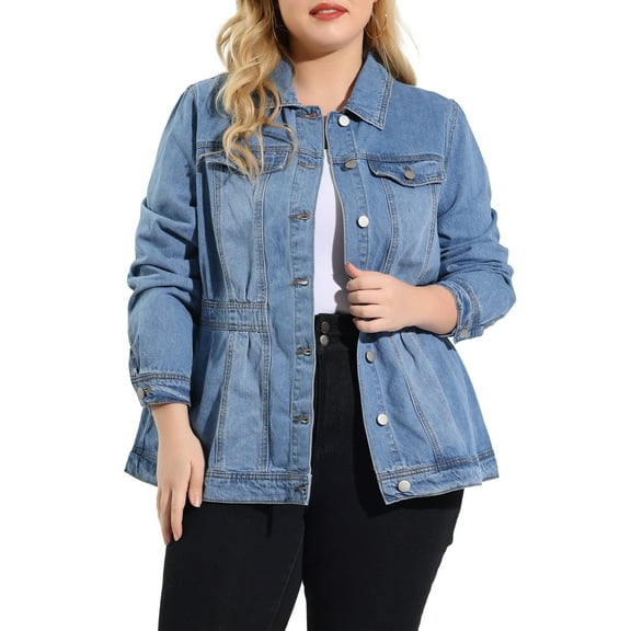 MODA NOVA Juniors Plus Size Long Sleeve Button Denim Jacket