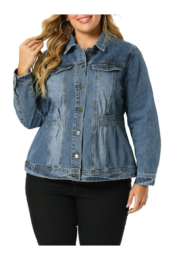 Juniors Plus Size Long Sleeve Button Denim Jacket