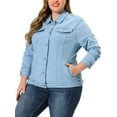 thumbnail image 1 of MODA NOVA Juniors Plus Size Long Sleeve Button Down Jean Denim Jacket with Pockets 2X Ice Blue, 1 of 6