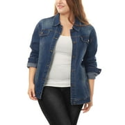 MODA NOVA Juniors Plus Size Long Sleeve Button Down Jean Denim Jacket with Pockets 3X Blue