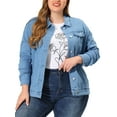 thumbnail image 1 of MODA NOVA Juniors Plus Size Long Sleeve Button Down Jean Denim Jacket with Pockets 1X Vintage Blue, 1 of 6