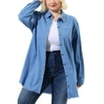 thumbnail image 1 of MODA NOVA Juniors Plus Size Long Sleeve Chambray Button Down Denim Long Shirt Jacket Blue 2X, 1 of 6