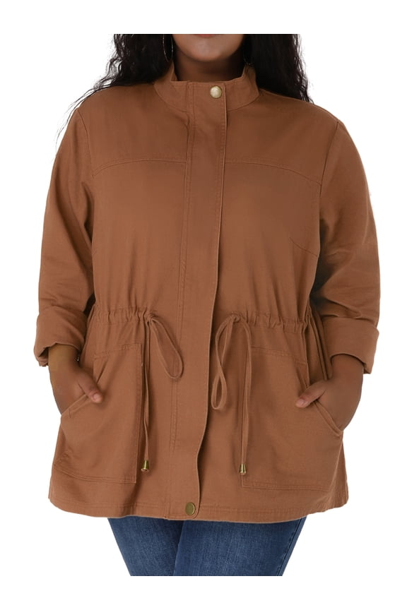 Juniors Plus Size Long Sleeve Drawing Waist Fall Jacket 1X Brick Red