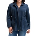 thumbnail image 1 of MODA NOVA Juniors Plus Size Long Sleeve Drawing Waist Fall Jacket 4X Dark Blue, 1 of 8
