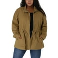 thumbnail image 1 of MODA NOVA Juniors Plus Size Long Sleeve Drawing Waist Fall Jacket 4X Khaki, 1 of 8