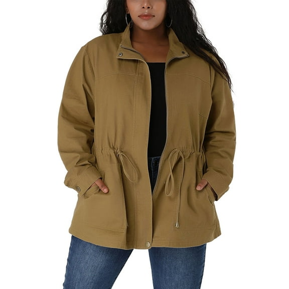 MODA NOVA Juniors Plus Size Long Sleeve Drawing Waist Fall Jacket 4X Khaki