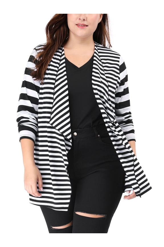 Juniors' Plus Size Long Sleeve Mixed Striped Cardigan