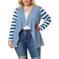 thumbnail image 1 of MODA NOVA Juniors' Plus Size Long Sleeve Mixed Striped Cardigan, 1 of 6