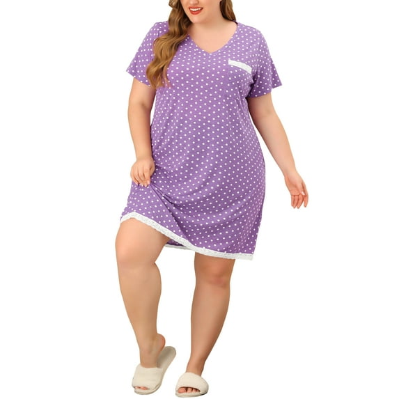 MODA NOVA Juniors Plus Size Nightgown Polka Dots V Neck Comfy Midi Sleepshirt