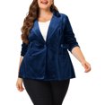 thumbnail image 1 of MODA NOVA Juniors Plus Size Notched Lapel Button Peplum Velvet Blazer Navy Blue 1X, 1 of 6