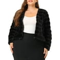 thumbnail image 1 of MODA NOVA Juniors Plus Size Open Front Plush Faux Fur Cropped Jacket Black 1X, 1 of 6