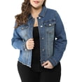 thumbnail image 1 of MODA NOVA Juniors Plus Size Outfits Classic Washed Front Frayed Denim Jacket, 1 of 7