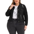 thumbnail image 1 of MODA NOVA Juniors Plus Size Outfits Classic Washed Front Frayed Denim Jacket, 1 of 7