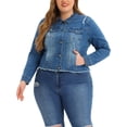 thumbnail image 1 of MODA NOVA Juniors Plus Size Outfits Classic Washed Front Frayed Denim Jacket, 1 of 7