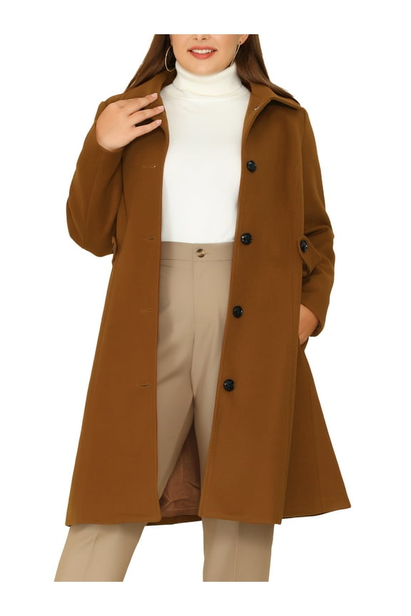 Juniors Plus Size Overcoat Single Breasted Belted Long PeaCoat