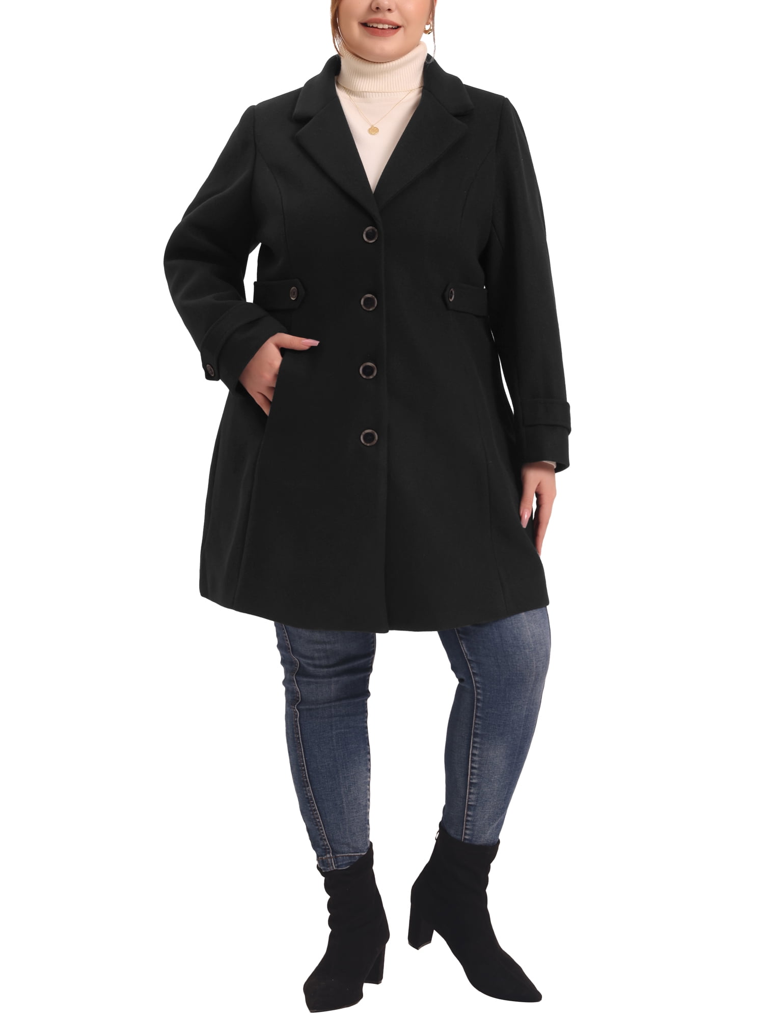 MODA NOVA Juniors Plus Size Pea Coat for Long Overcoat Elegant Winter