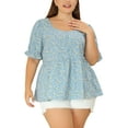 thumbnail image 1 of MODA NOVA Juniors' Plus Size Peplum Tops Short Sleeve Sweetheart Neck Blouses Tops, 1 of 6