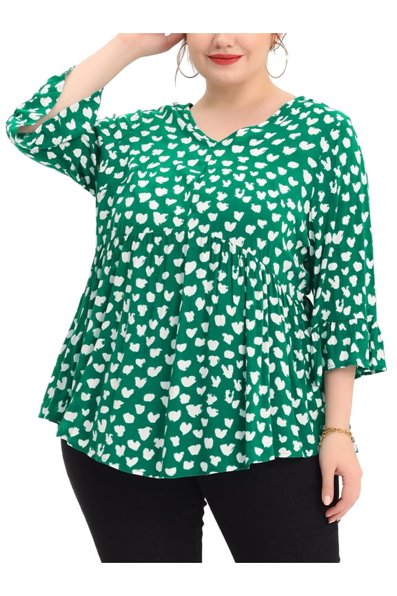 Juniors Plus Size Polka Dots 3/4 Sleeve Babydoll Peplum Blouse
