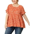 thumbnail image 1 of MODA NOVA Juniors Plus Size Polka Dots Round Neck Ruffle Sleeve Peplum Blouse Orange 1X, 1 of 6