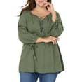 thumbnail image 1 of MODA NOVA Juniors' Plus Size Raglan Sleeves Tie Neck Tunic Top Green 2X, 1 of 7