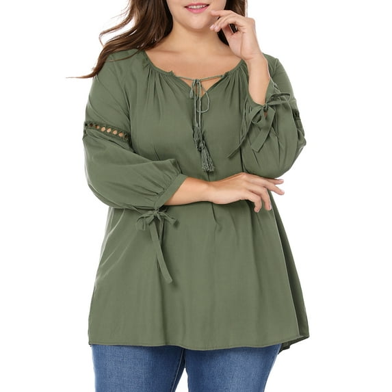 MODA NOVA Juniors' Plus Size Raglan Sleeves Tie Neck Tunic Top Green 2X