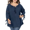 thumbnail image 1 of MODA NOVA Juniors' Plus Size Raglan Sleeves Tie Neck Tunic Top Navy Blue 4X, 1 of 7