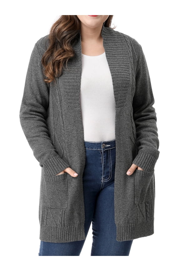 Juniors Plus Size Relaxed Fit Open Front Long Sleeves Kimono Style Sweater Cardigan
