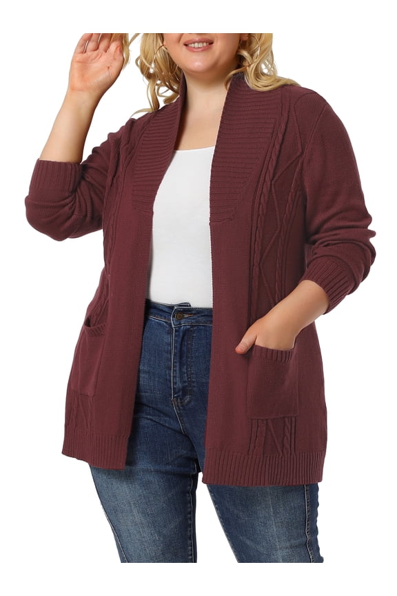 Juniors Plus Size Relaxed Fit Open Front Long Sleeves Kimono Style Sweater Cardigan