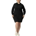 thumbnail image 1 of MODA NOVA Juniors Plus Size Rib Knit Pullover Sweater Long Sleeve Hooded Bodycon Dress Army, 1 of 6