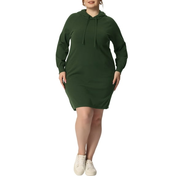 MODA NOVA Juniors Plus Size Rib Knit Pullover Sweater Long Sleeve Hooded Bodycon Dress Army
