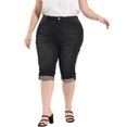 thumbnail image 1 of FAB CURVES Juniors Plus Size Rolled Hem Mid-Rise Knee Length Skinny Denim Jeans, 1 of 6