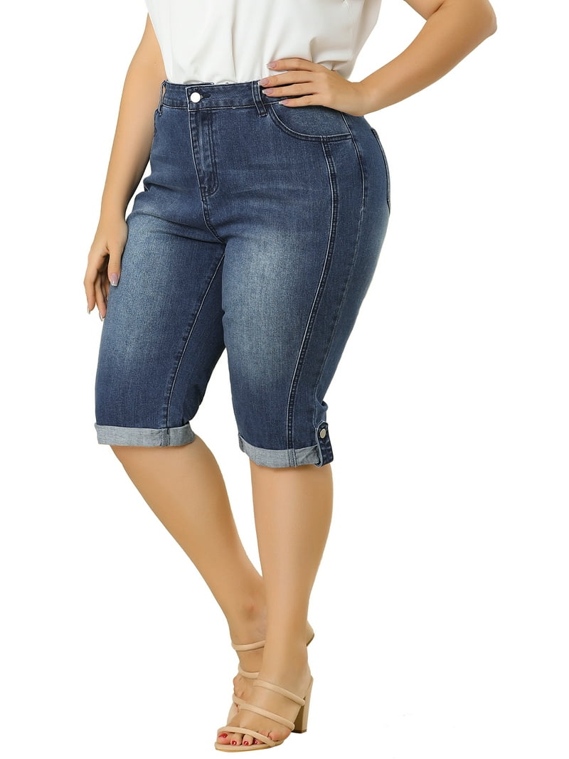 MODA NOVA Juniors Plus Size Rolled Hem Mid-Rise Knee Length