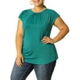 thumbnail image 1 of MODA NOVA Juniors' Plus Size Round Neck Blouse Short SleeveTop Green 2X, 1 of 7