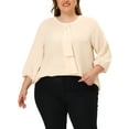thumbnail image 1 of MODA NOVA Juniors' Plus Size Round Neck Ruffle Chiffon Blouse Top Beige 4X, 1 of 6
