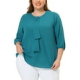 thumbnail image 1 of MODA NOVA Juniors' Plus Size Round Neck Ruffle Chiffon Blouse Top Blue Green 3X, 1 of 6