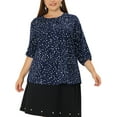 thumbnail image 1 of MODA NOVA Juniors' Plus Size Round Neck Ruffle Chiffon Blouse Top Blue White 1X, 1 of 6