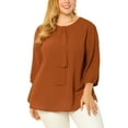 thumbnail image 1 of MODA NOVA Juniors' Plus Size Round Neck Ruffle Chiffon Blouse Top Caramel 1X, 1 of 6