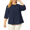 thumbnail image 1 of MODA NOVA Juniors' Plus Size Round Neck Ruffle Chiffon Blouse Top Navy Blue 3X, 1 of 5